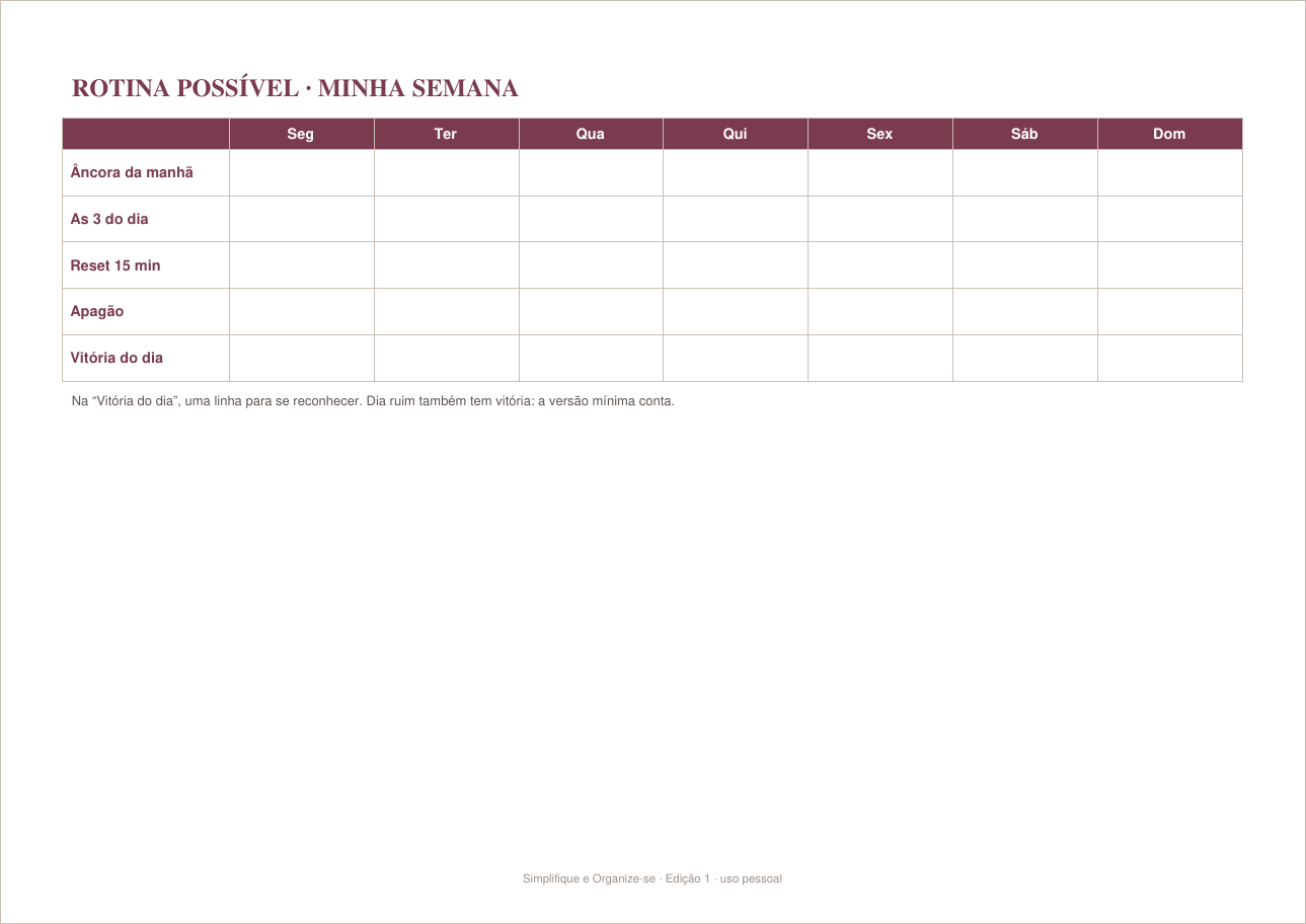 Planner da semana possível
